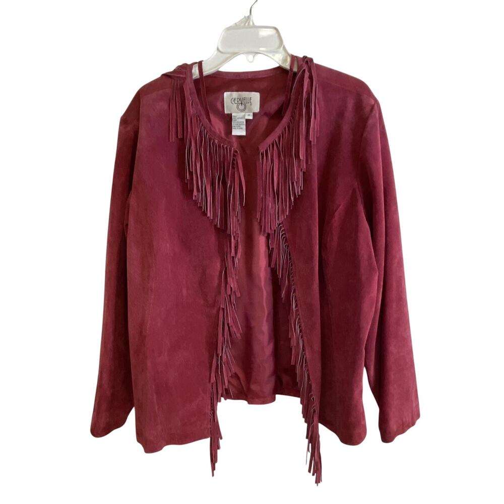 Cervelle Fringe Suede Leather Jacket Wine Western Boho 1X